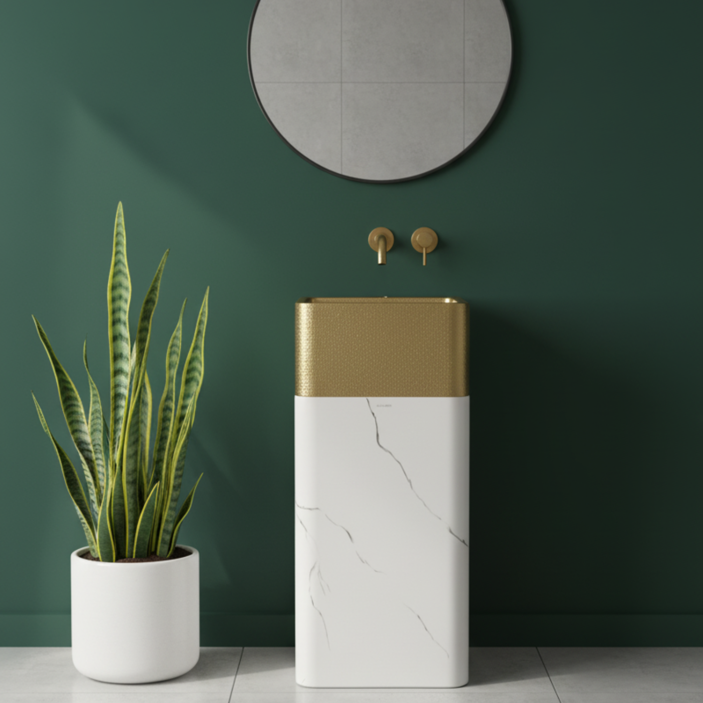 Designer Pedestal Wash Basin - White & Gold