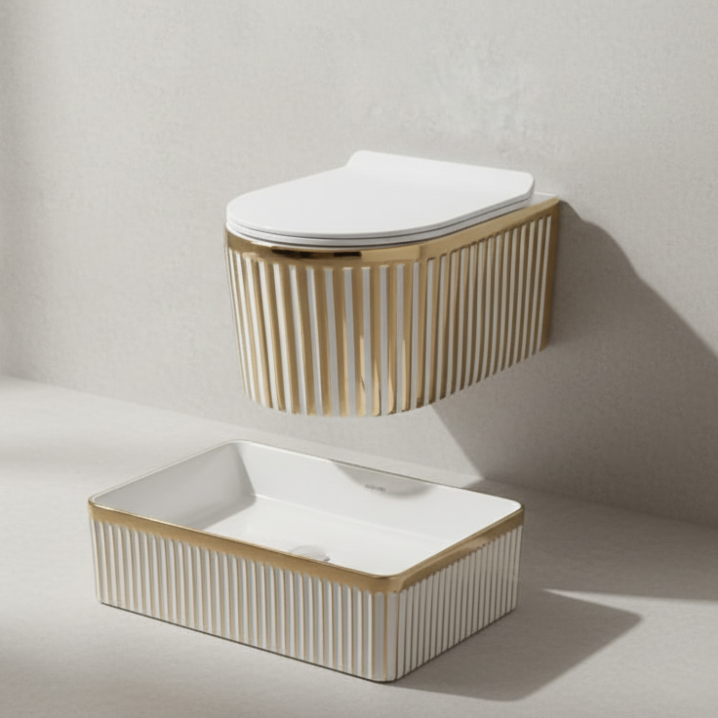 Designer Wall Hung WC Set - White & Gold