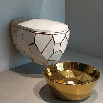 Designer Wall Hung WC Set - White & Gold