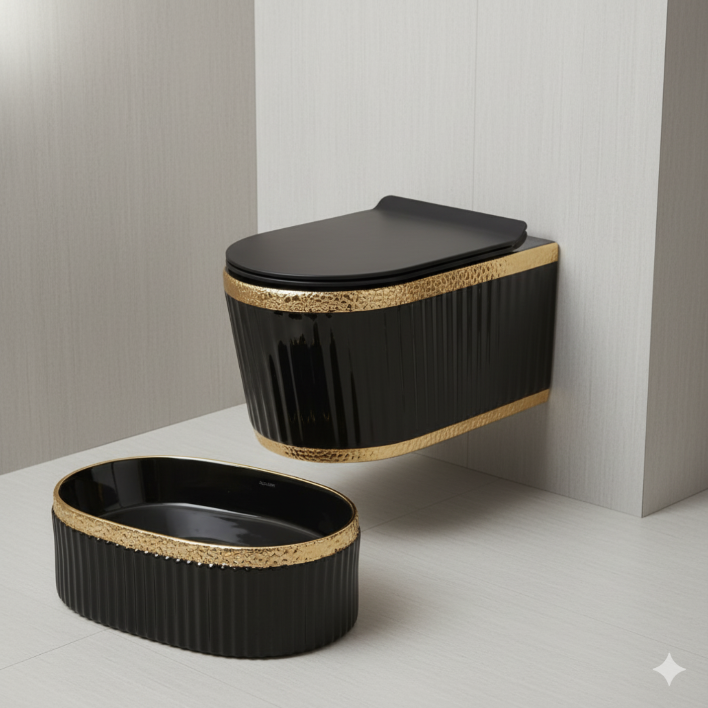 Designer Wall Hung WC Set - Black & Gold
