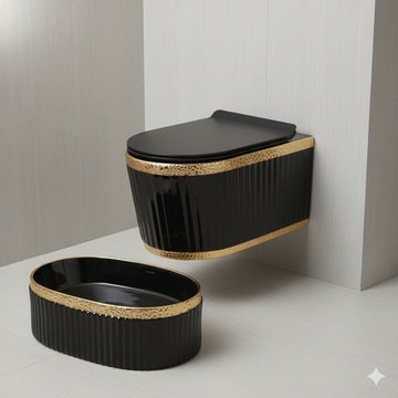 Designer Wall Hung WC Set - Black & Gold
