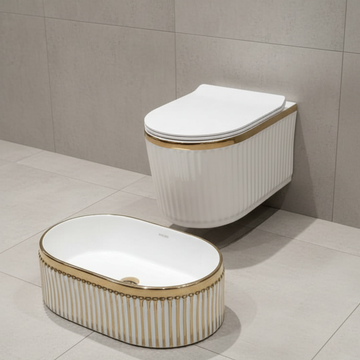 Designer Wall Hung WC Set - White & Gold