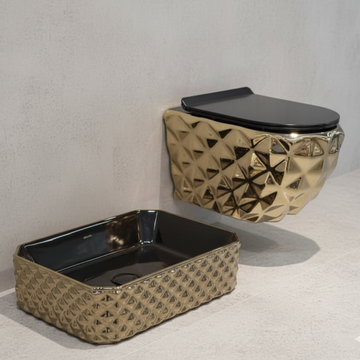 Designer Wall Hung WC Set - Black & Gold