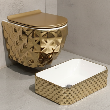 Designer Wall Hung WC Set - Gold