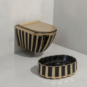 Designer Wall Hung WC Set - Black & Gold