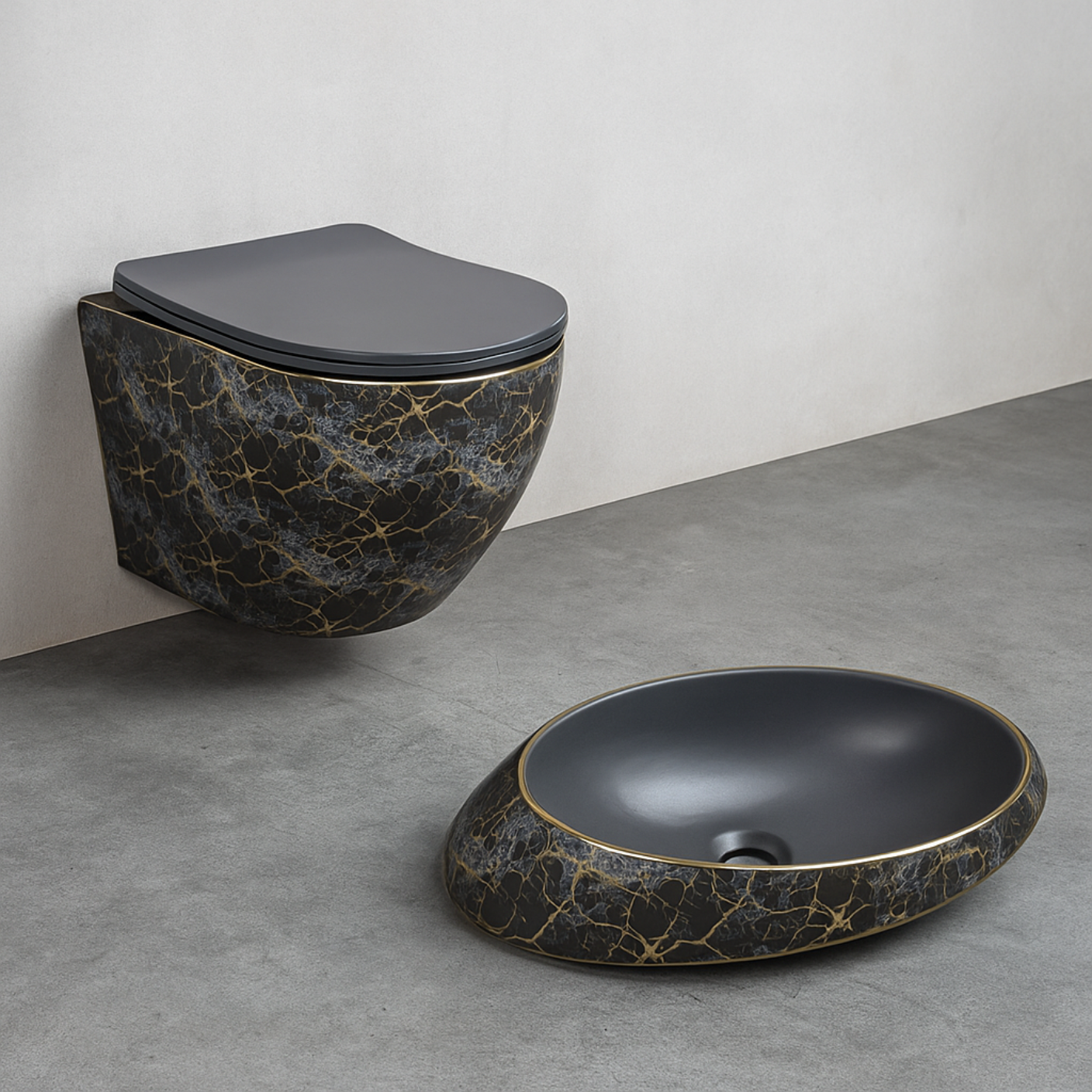 Designer Wall Hung WC Set - Grey & Gold