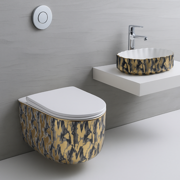 Designer Wall Hung WC Set - Gold & White