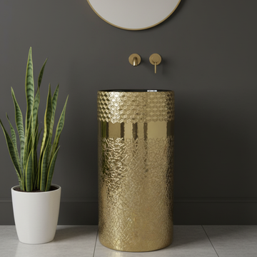 Designer Pedestal Wash Basin - Black & Gold