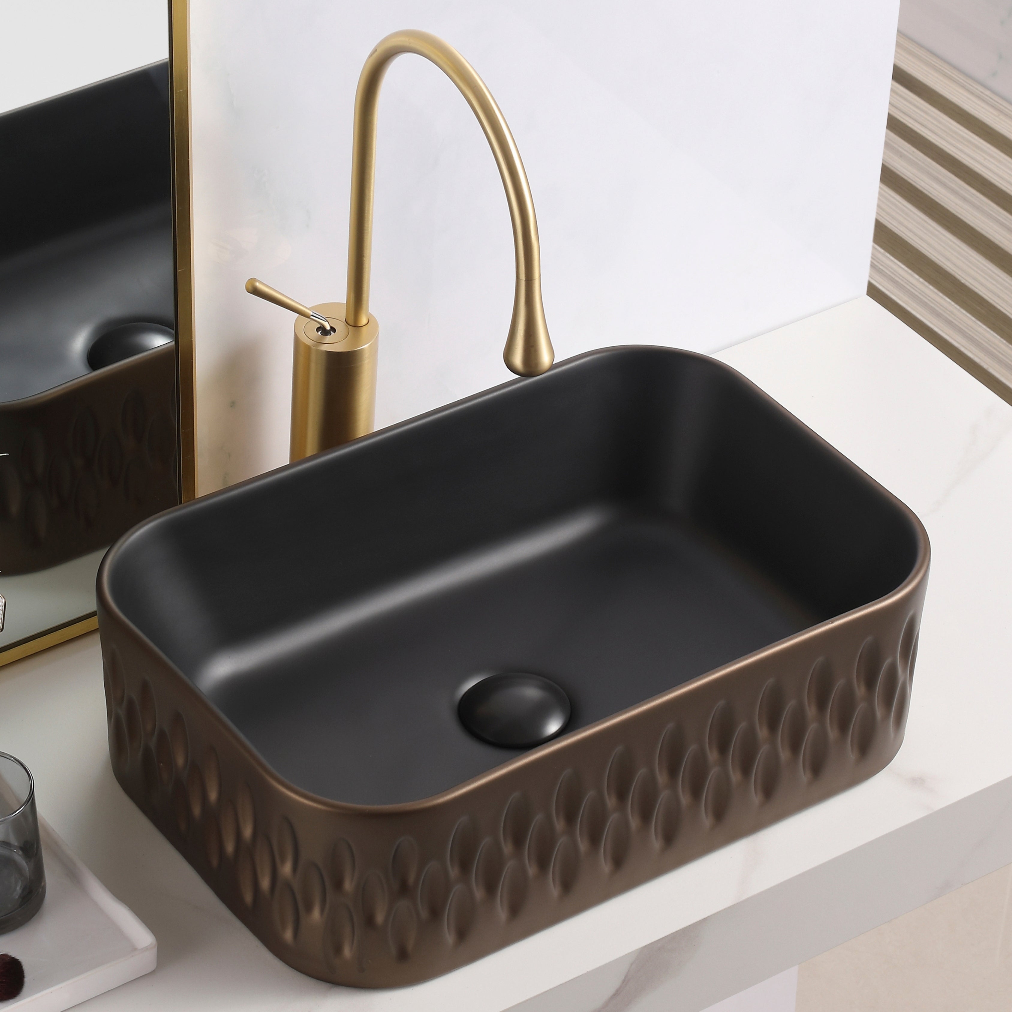 Art Vanity Washbasin - Black & Brushed Gold