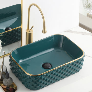 Art Vanity Washbasin - Green & Gold