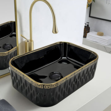 Art Vanity Washbasin - Black & Gold