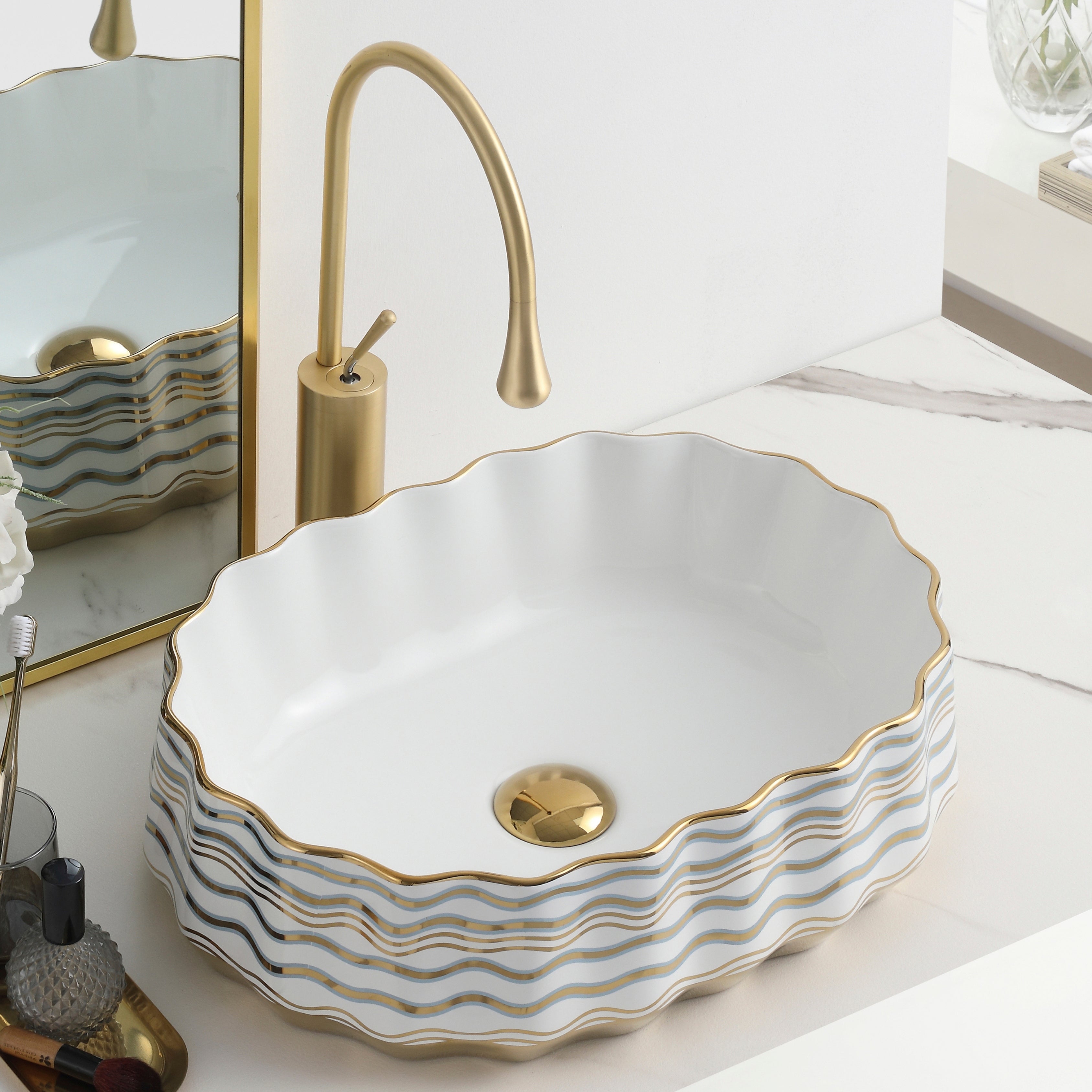Art Vanity Washbasin - White & Gold