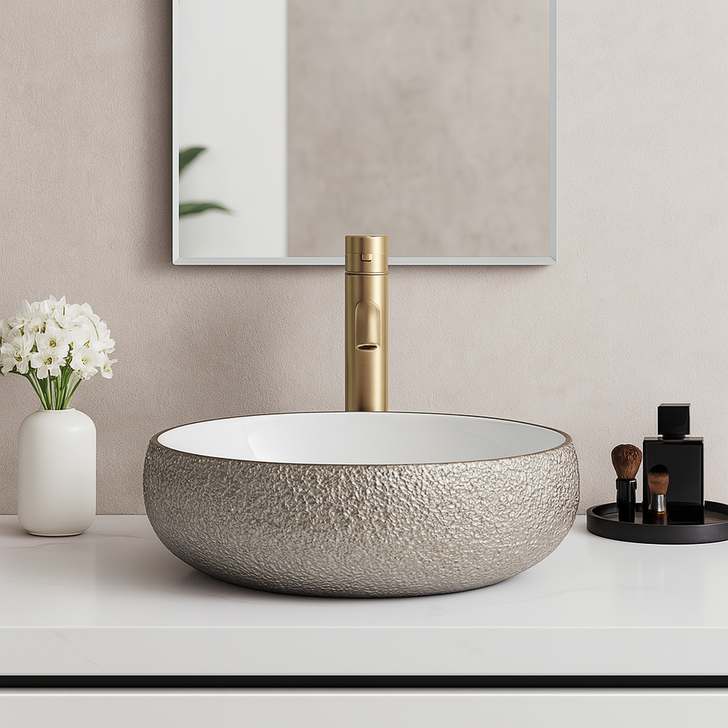 Art Vanity Wash Basin - Silver & White