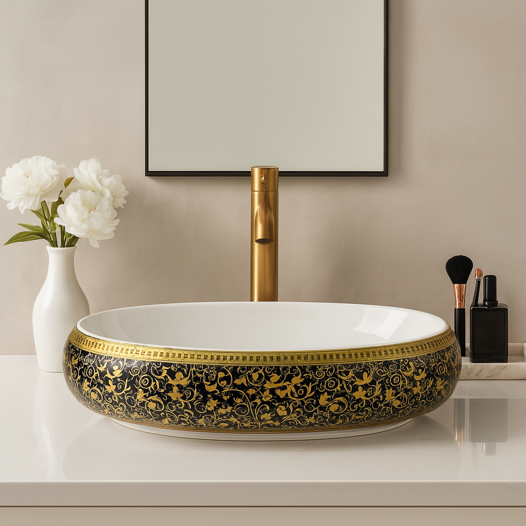 Art Vanity Wash Basin - Black & Gold
