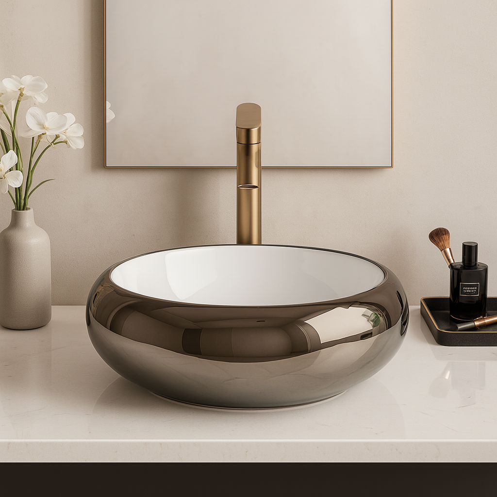 Art Vanity Wash Basin - Silver & White