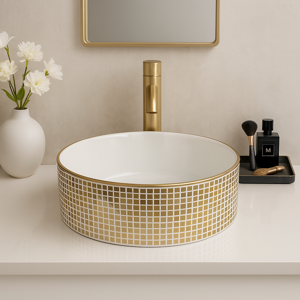 Art Vanity Wash Basin - Gold & Multi