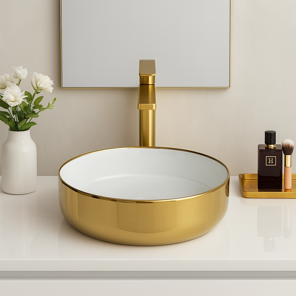 Art Vanity Wash Basin - Gold & White