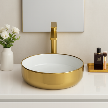 Art Vanity Wash Basin - Gold & White