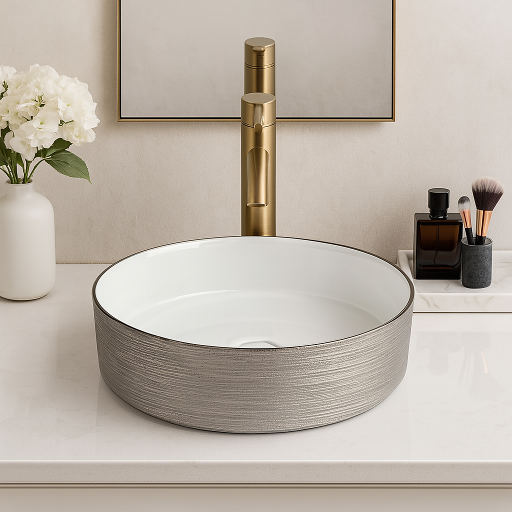 Art Vanity Wash Basin - Silver & White