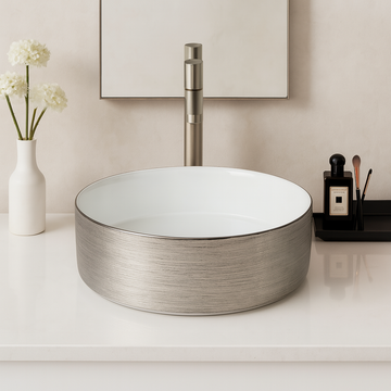 Art Vanity Wash Basin - Silver & White