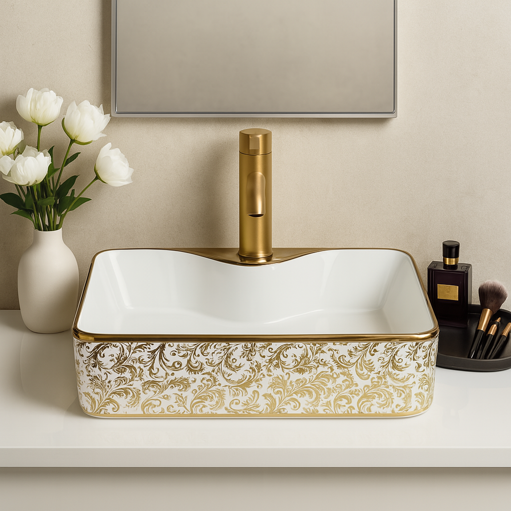 Art Vanity Wash Basin - White & Gold