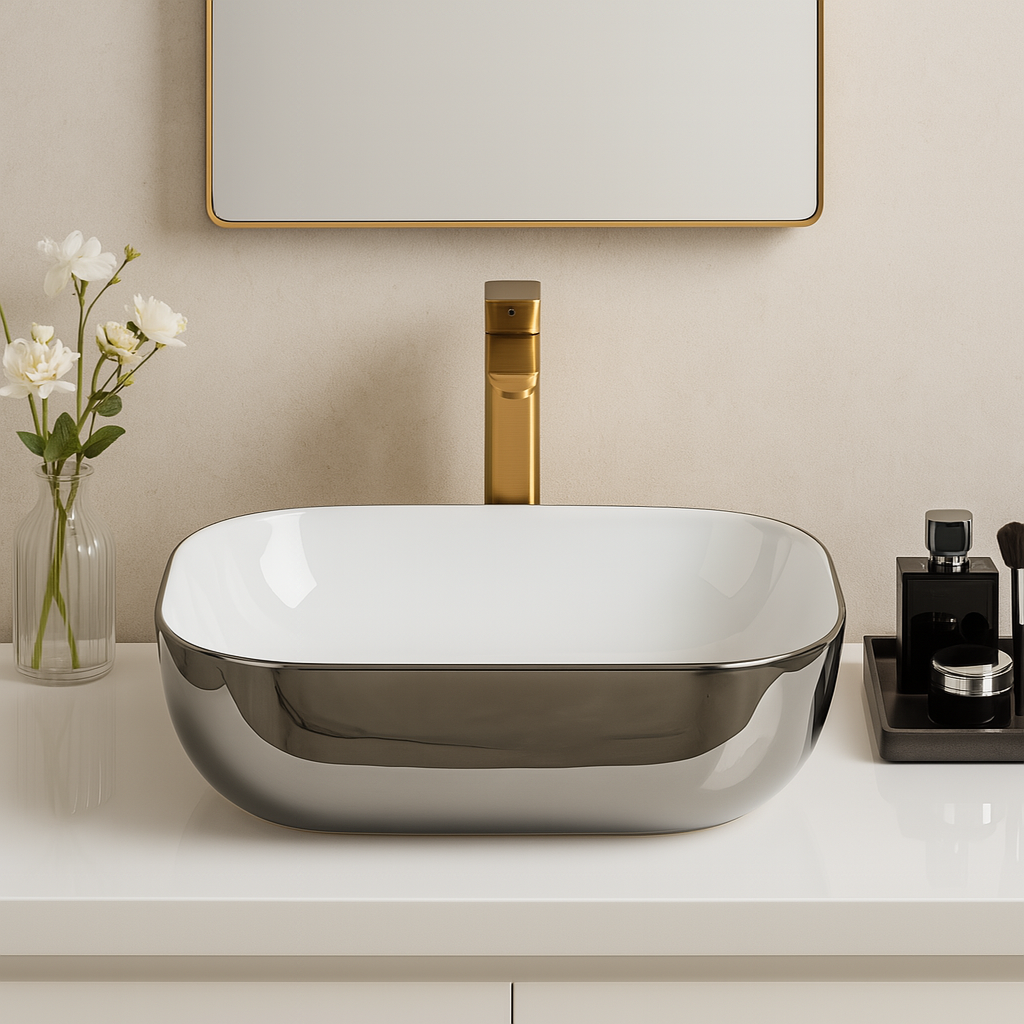 Art Vanity Wash Basin - Silver & White