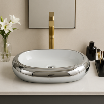 Art Vanity Wash Basin -  Silver & White