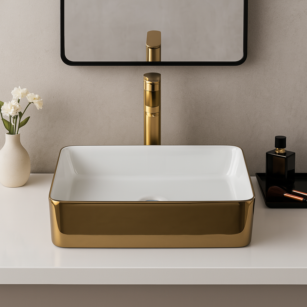 Art Vanity Wash Basin - Gold & White