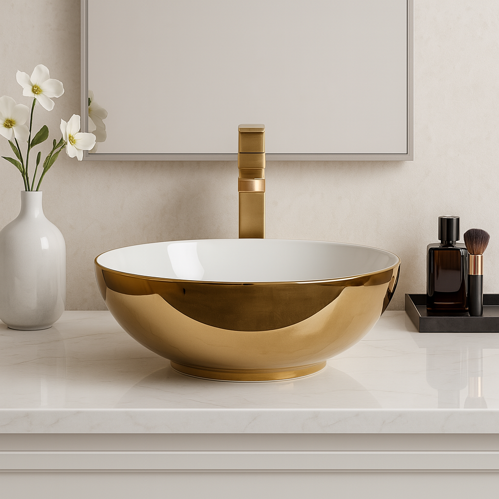 Art Vanity Wash Basin - Gold & White