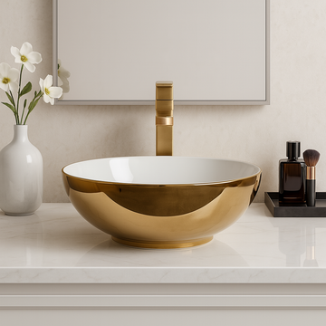Art Vanity Wash Basin - Gold & White