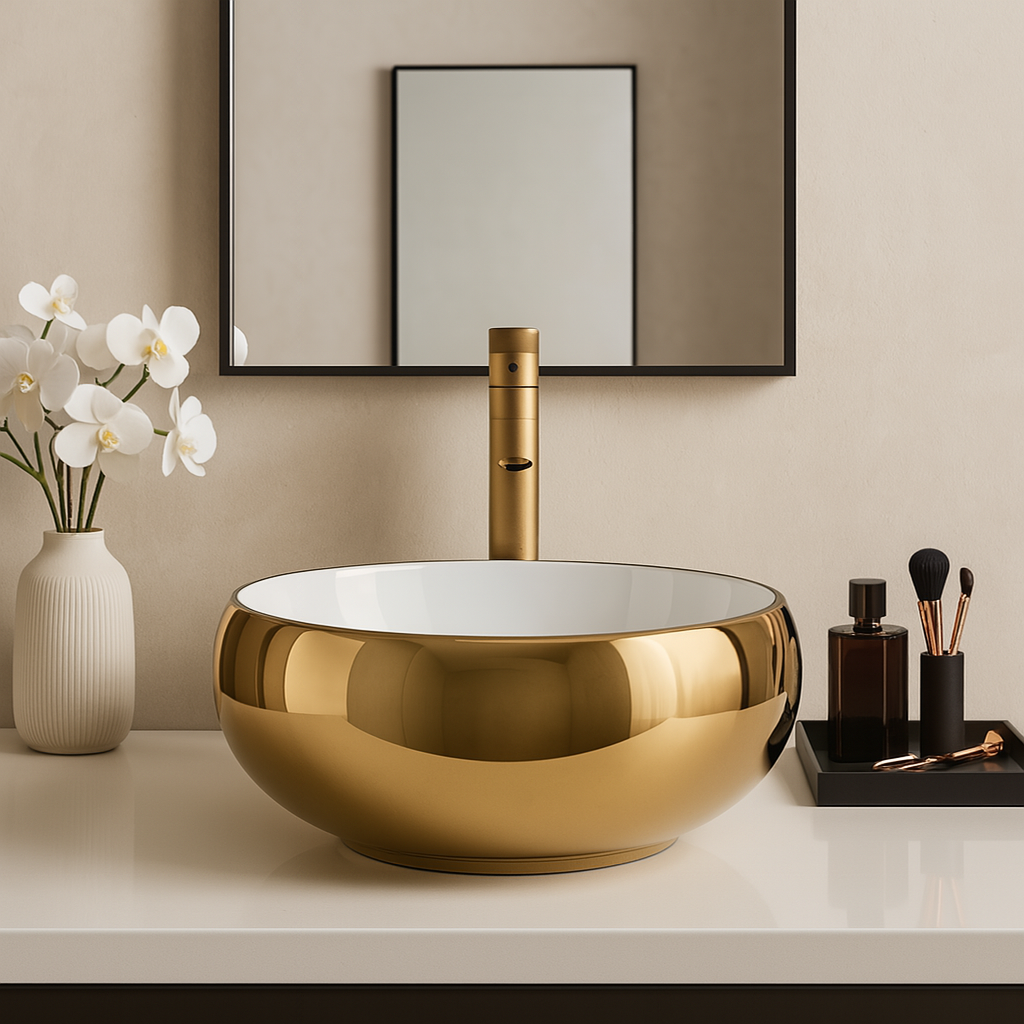 Art Vanity Wash Basin - Gold & White