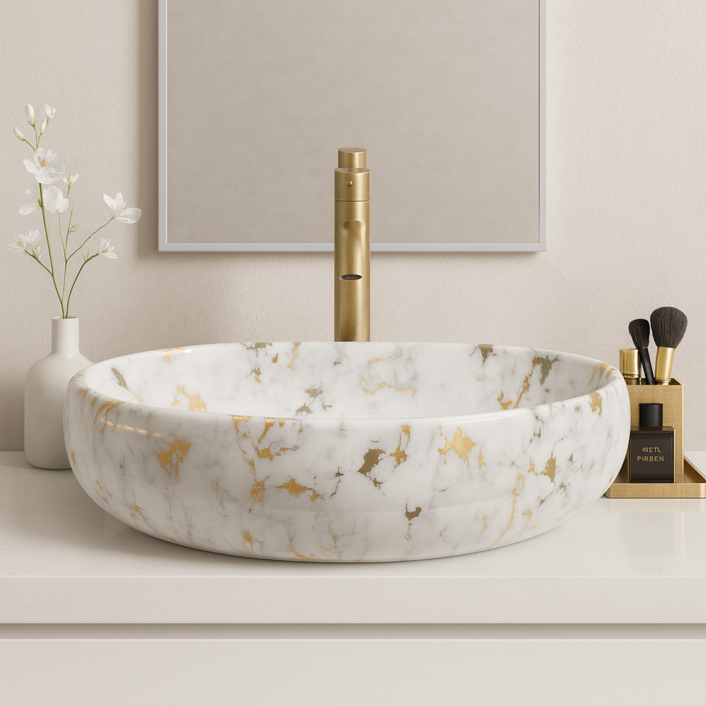 Art Vanity Washbasin - White & Gold