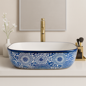 Art Vanity Washbasin - White & Blue