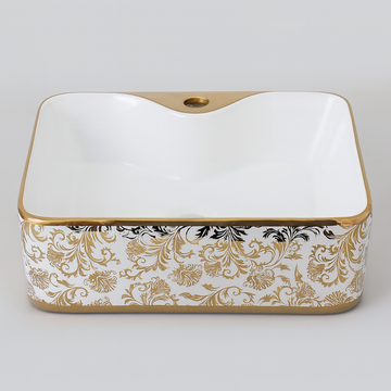 Art Vanity Wash Basin - White & Gold