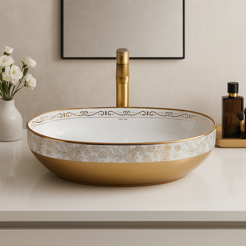 Art Vanity Washbasin - White & Gold