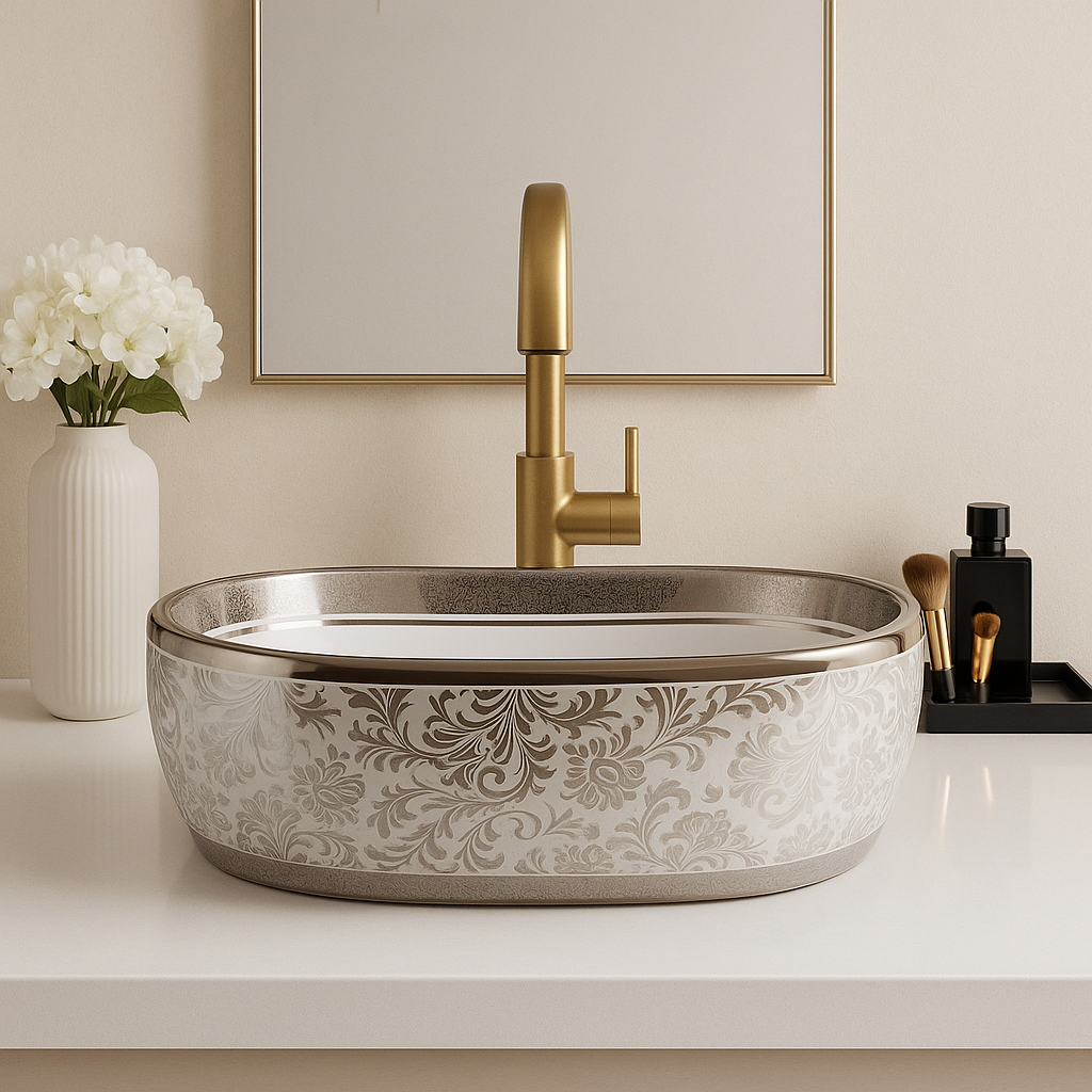 Art Vanity Washbasin - White & Gold