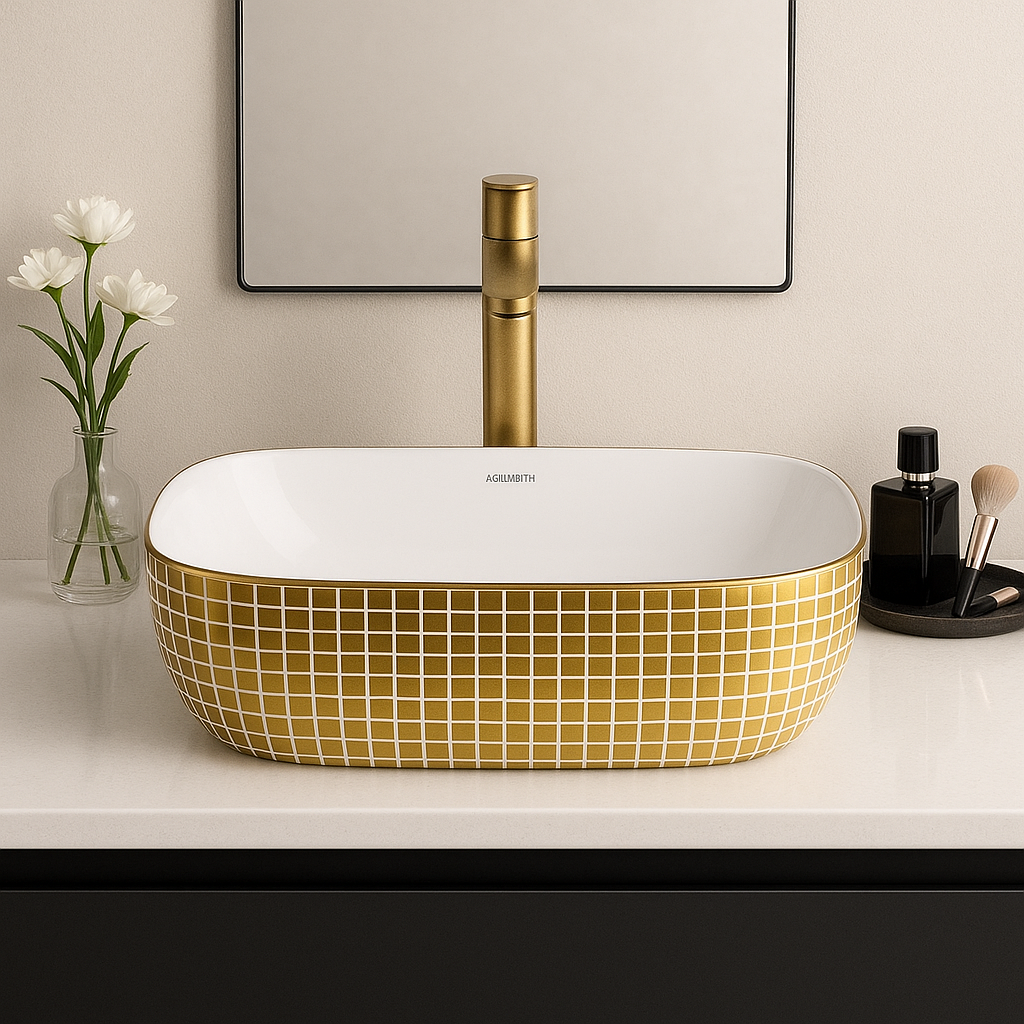 Art Vanity Washbasin - White & Gold