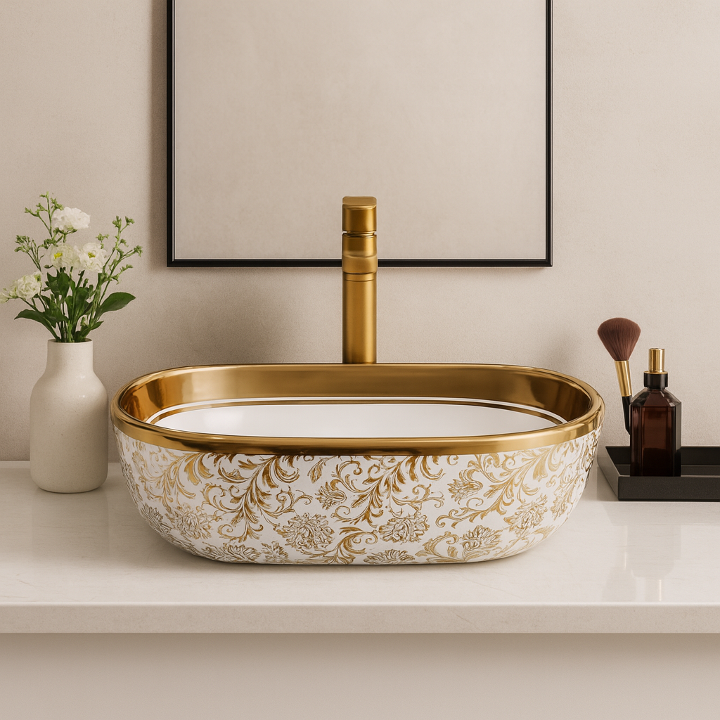 Art Vanity Washbasin - White & Gold