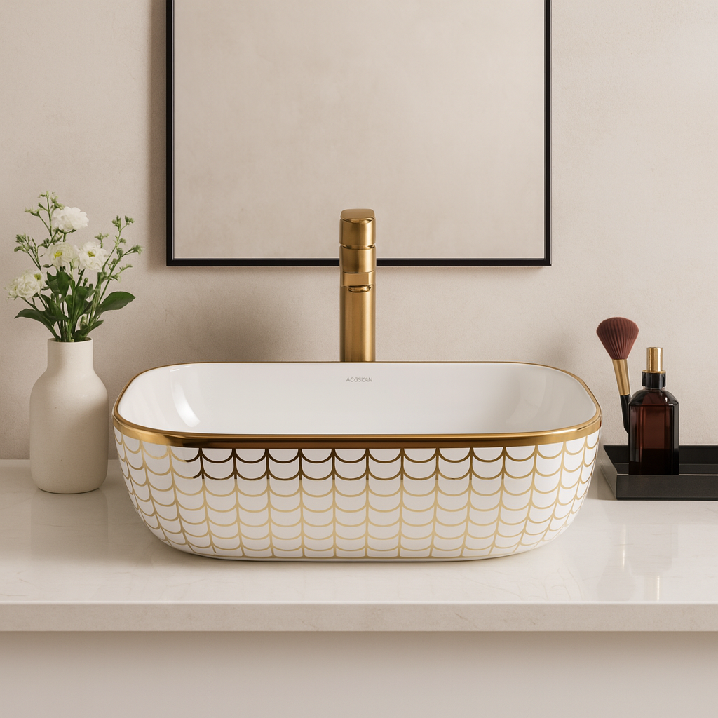 Art Vanity Washbasin - White & Gold