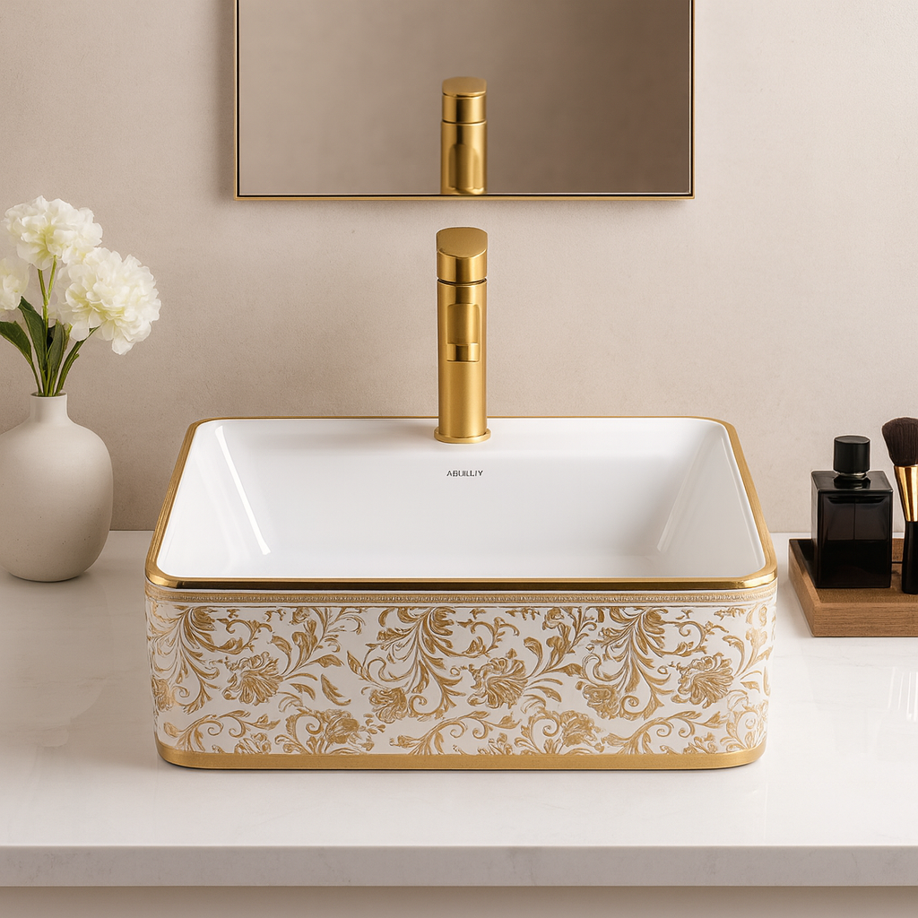 Art Vanity Washbasin - White & Gold
