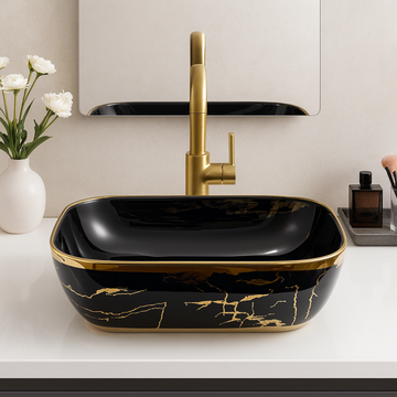 Art Vanity Washbasin - Black & Gold