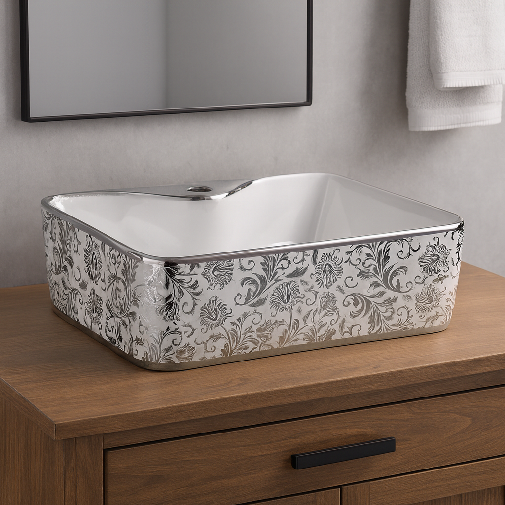 Art Vanity Washbasin - White & Silver