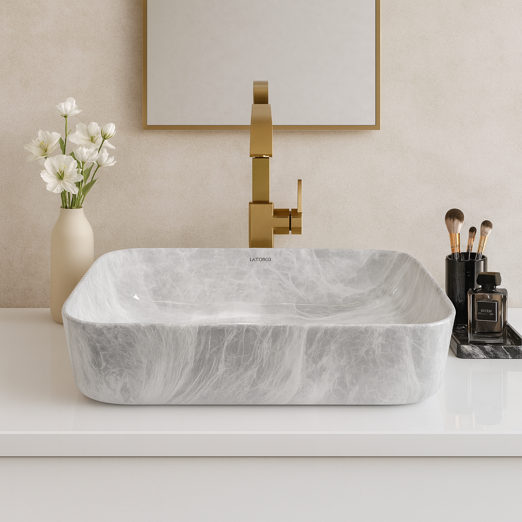 Art Vanity Washbasin - Gray & White