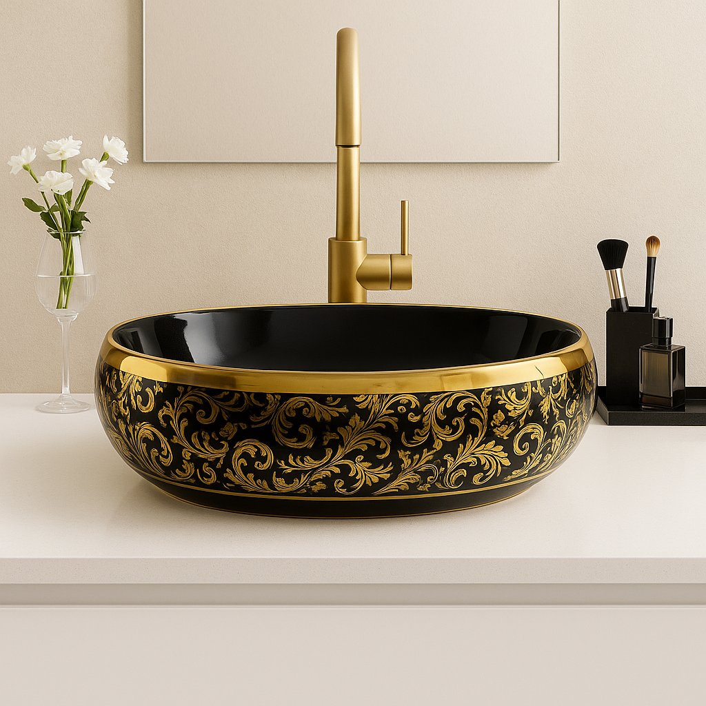Art Vanity Washbasin - Black & Gold